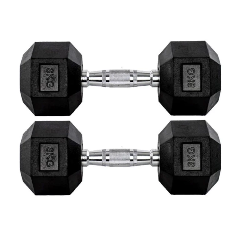 Par Halter 8kg + 8kg Dumbbell Sextavado Emborrachado Pegada Cromada Gallant (GDB08F3B-PT)