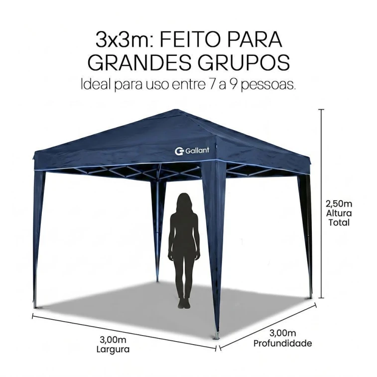 Tenda Gazebo Sanfonado Dobrável 3x3m com Mala de Transporte Gallant Azul (GTG03SF01AR-AZ)