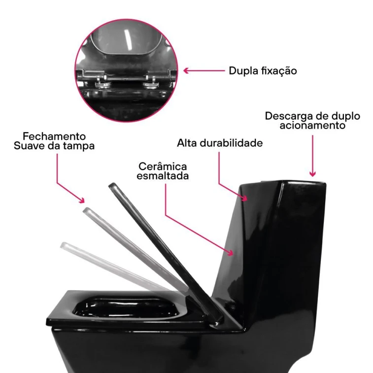 Vaso Sanitário Monobloco Kit Privada com Assento Completo Preto (GVs55MbSfA-Pt)