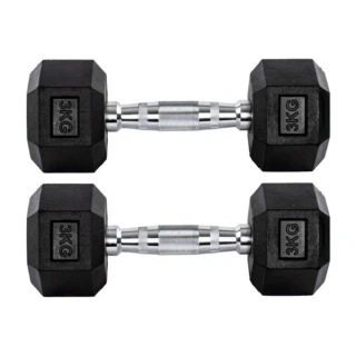 Par Halter 3kg + 3kg Dumbbell Sextavado Emborrachado Pegada Cromada Gallant (GDB03F3B-PT)
