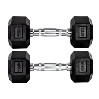 Par Halter 4kg + 4kg Dumbbell Sextavado Emborrachado Pegada Cromada Gallant (GDB04F3B-PT)