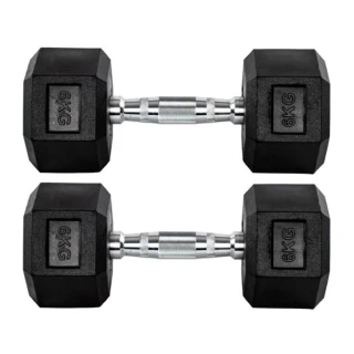 Par Halter 6kg + 6kg Dumbbell Sextavado Emborrachado Pegada Cromada Gallant (GDB06F3B-PT)