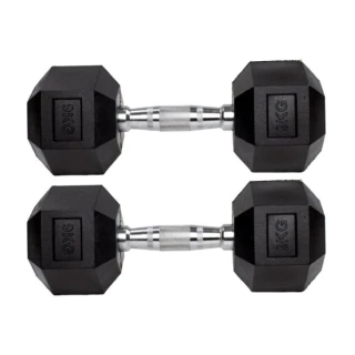 Par Halter 9kg + 9kg Dumbbell Sextavado Emborrachado Pegada Cromada Gallant (GDB09F3B-PT)