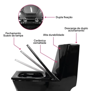 Vaso Sanitário Monobloco Kit Privada com Assento Completo Preto (GVs55MbSfA-Pt)