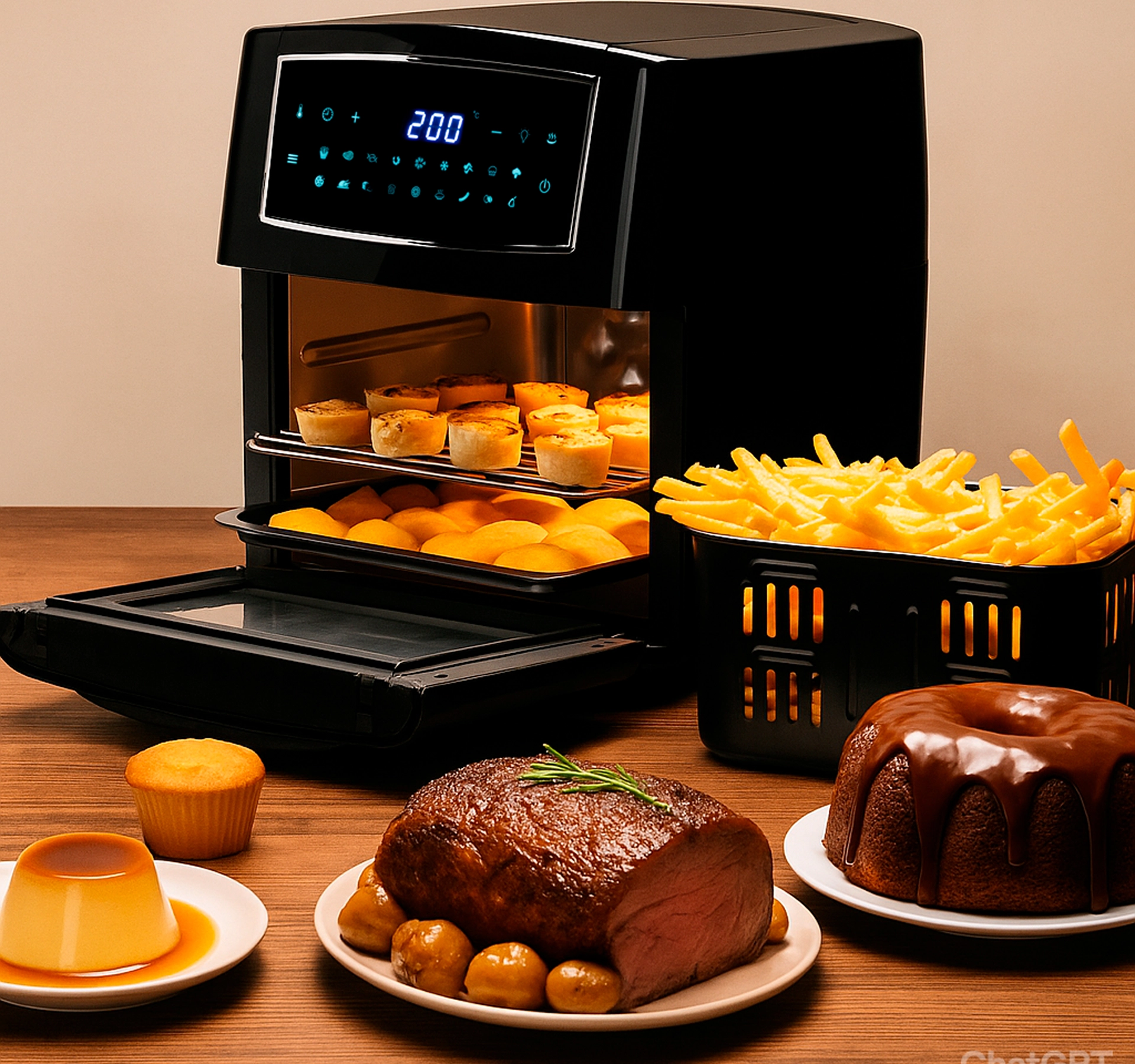 Air Fryer Oven Gallant Super Family 12L com comidas ao seu redor