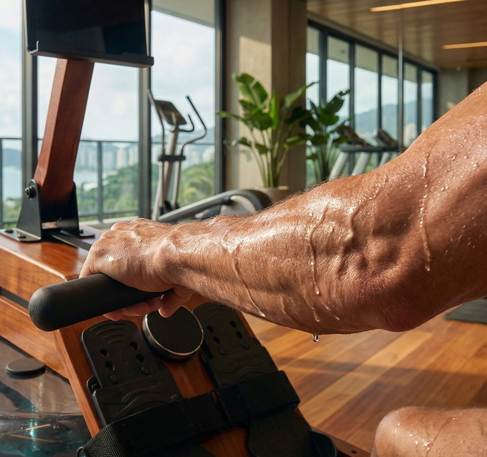 Imagem de um braço no Aparelho Simulador de Remo a base de água Gallant