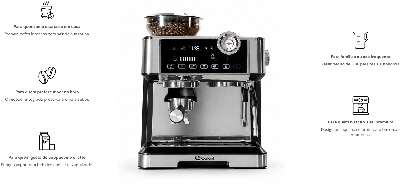 Cafeteira Due Nero com indicações de uso
